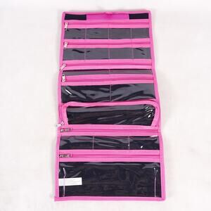 Pink Roll-up Cosmetic Makeup Travel Bag Foldable Storage Organizer Pouch Case